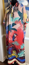 Tribal Tropical Print Boho Long Kaftan Dress Festival Beach Coverup Sheer Sz L