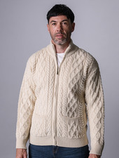 NWT Aran Men  s Diamond Cable Knit Zip Cardigan with Pockets, Choose Color  Size
