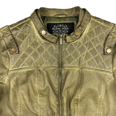 Blanc Noir Jacket WOMENS LARGE Full Zip Moto Olive Green Faux Leather