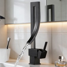 Black Bathroom Sink Faucet Single Handle Waterfall Basin 1 Hole Vanity Mixer Tap