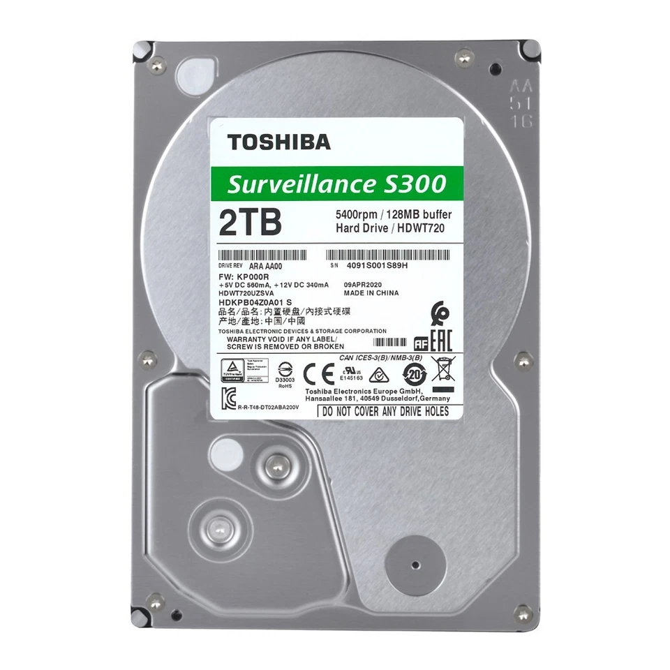 Toshiba S300 2TB Hard Disk Videosorveglianza 3.5” HDD DVR SATA SMR HDWT720UZSVA