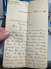 1896 The Worden Hotel Broadway & Division Saratoga Springs NY Handwritten Letter