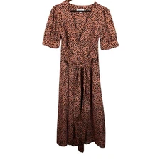 Love, Whit Whitney Port Size Large Orange Print Puff Sleeve Midi Dress 