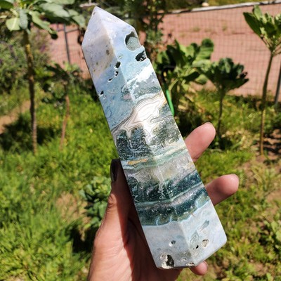 Ocean Jasper Baby Blue with Druzy Crystal Tower 532 Grams