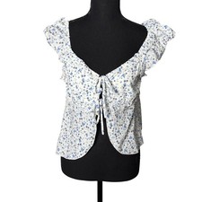 Womens Y2K Floral Fairy Babydoll Top Size M Coquette Dainty Cottagecore