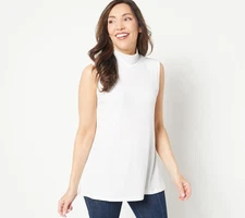 Susan Graver Women's Top Sz M Modern Essentials Liquid Knit Mock White A310078