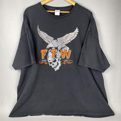 Biker Event T shirt Mens 4XL Faded Black FTW Old School Eagle and Skull Gothic