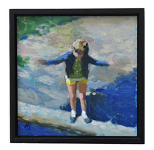 Delightful Framed Nigel Mason Original Oil Painting Of A Girl Playing