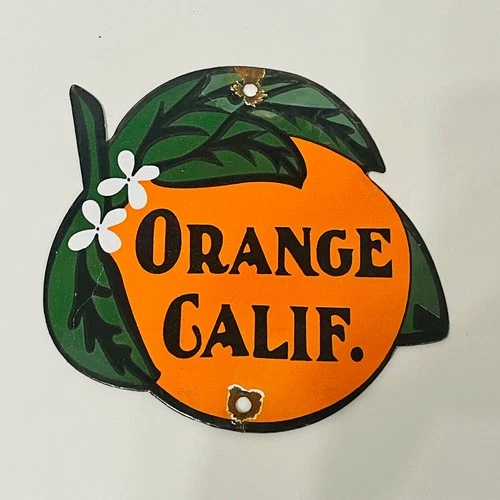 Orange Calif. Porcelain Enamel Clasic Vintage Sign 6" x 5.5"