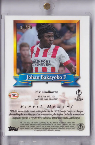 2023-24 Topps Finest EL Johan Bakayoko Finest Moment RC Rookie /99 PSV Eindhoven - Bild 2 von 2