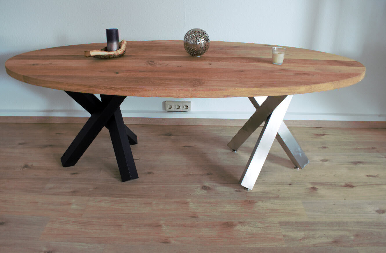 Tischgestell Stahl schwarz matt Tres 80x80mm Dreibein Tischkufen einteilig Holz