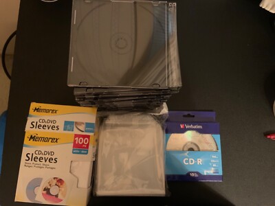 Compact disc kit 10 blank cd-r 100 white 50 clear cd & dvd sleeves 40 cases 