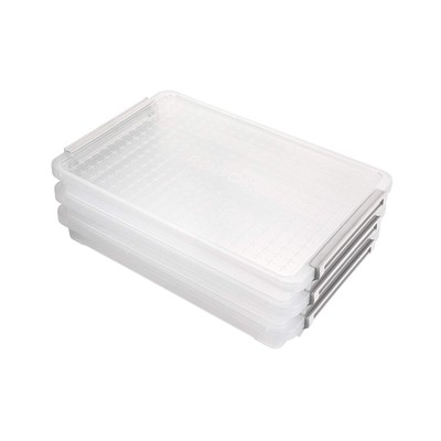 BTSKY 3 Pack A4 Plus Clear Plastic Stackable Storage Box Desk Paper with Buck...
