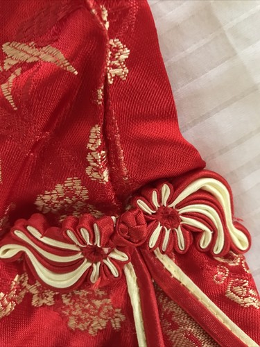 M.M. Asiatisches Rotgoldkleid Rouje Blumen. Knielänge. Schlitze MEDIUM (32"" Brust) - Bild 6 von 8