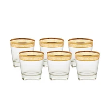 Elegant Modern Glass Made Drinkware Set 10 oz. Double Old Fashion Set of 6 Amber