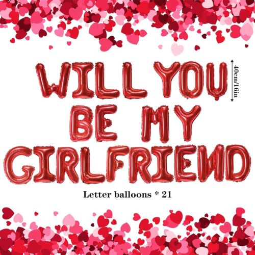 Will You Be My Girlfriend Balloons, 16inch Balloon Letters, Red Valentines Day P - Picture 2 of 5