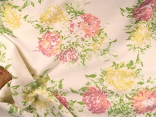 Printed Liverpool Textured Fabric Stretch Cream Pink Yellow Green Floral I705