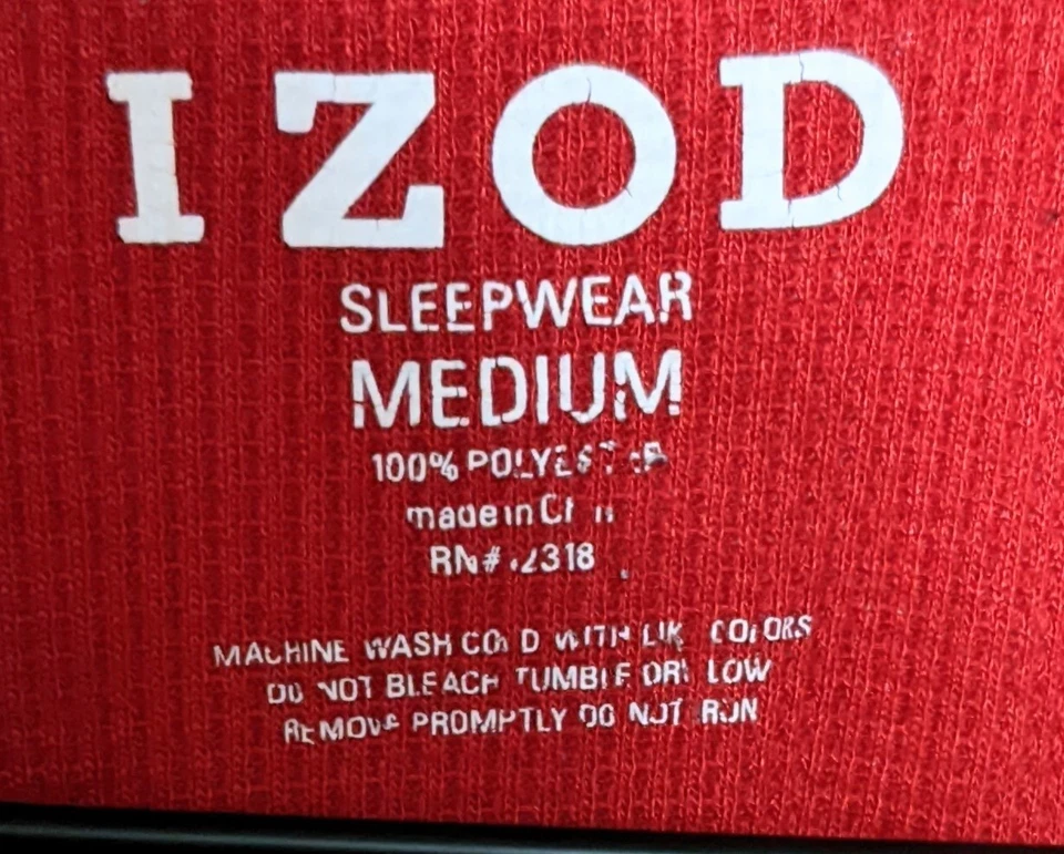 Camisa masculina roupa de dormir IZOD M vermelha azul colorblock Henley pijama top manga raglan - Imagem 3 de 4