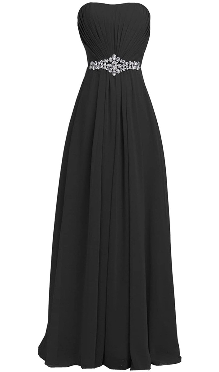 black formal dress bridesmaids Long Satin Prom Dress with Corset 7483 main image 1
