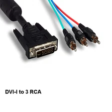 Kentek 6' DVI-I 24+5 Integrated Dual Link to 3-RCA Cable Male/Male TV PC Video