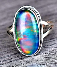 Aurora Opal 925 Sterling Silver Adjustable Ring Oval  Beautiful Women Ring