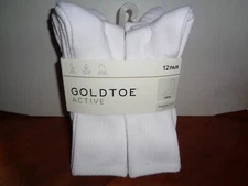 Men's GOLDTOE Active Socks Arch Support & Moisture Wicking 12 Pairs 6-12.5 White