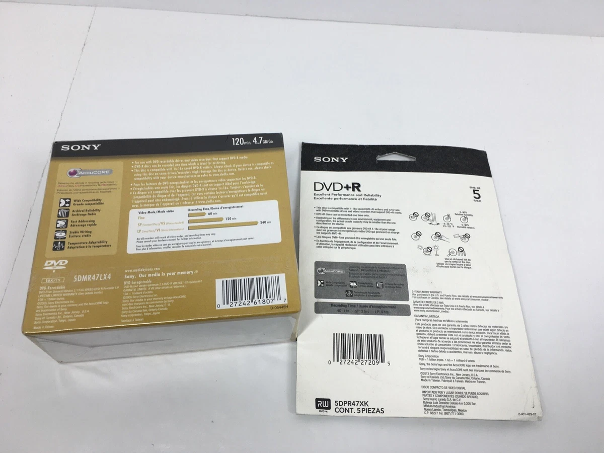 SONY DVD-R 5 AND DVD+R PACK BRAND NEW 120 MINUTES