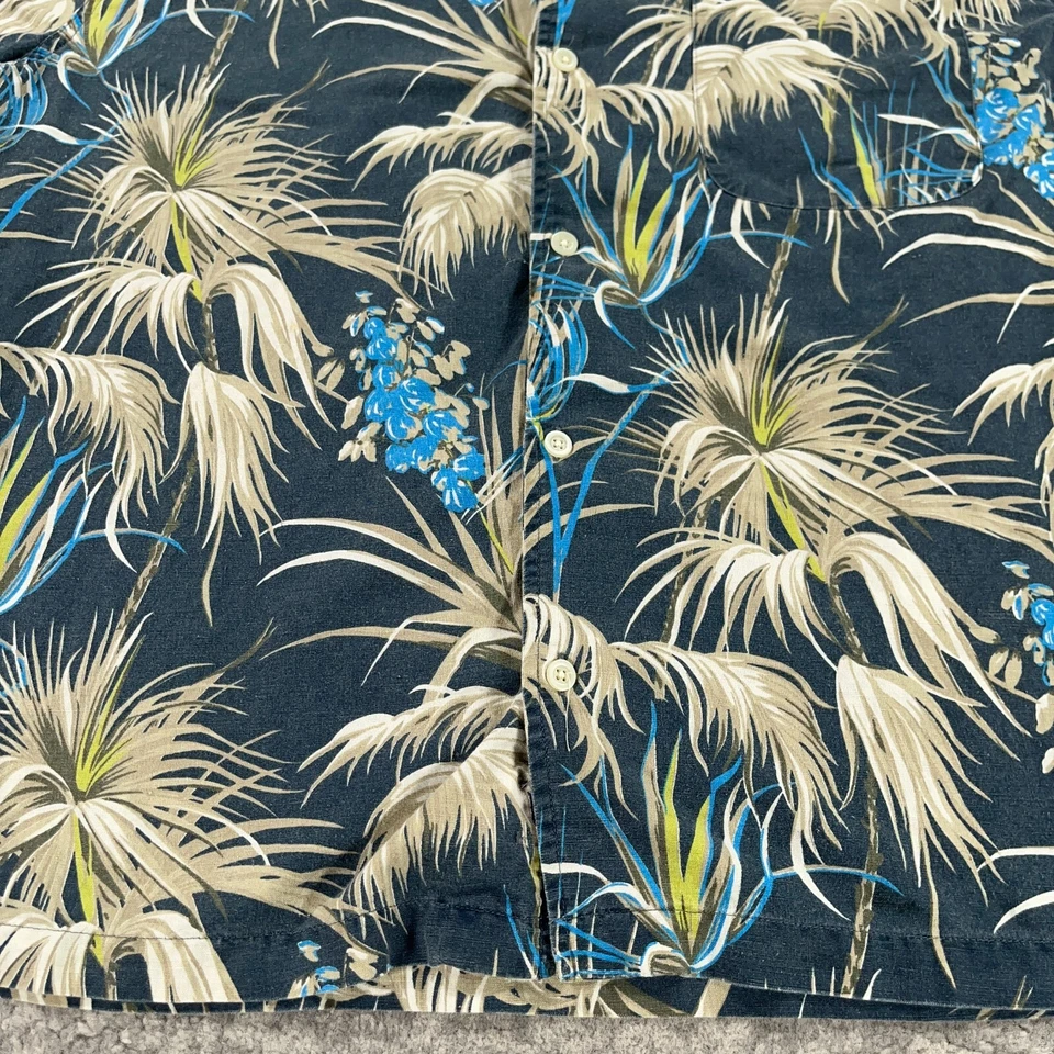 Vintage Structure Hawaiian Shirt Mens XL Blue Linen Blend Floral Print 90s Camp - Image 3 of 4