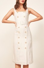 Reformation Palma White Striped Button Down Midi Dress US Size S
