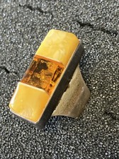 MODERNIST NATURAL BUTTERSCOTCH  BALTIC AMBER RING STERLING Sz 9.75  16 gr 
