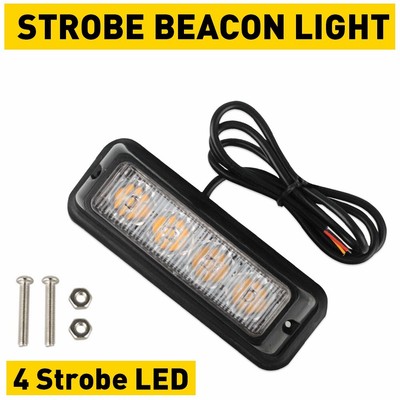 Amber 4LED Strobe Lights Bar Flashing Warning Hazard Beacon 18 Flashing Patterns