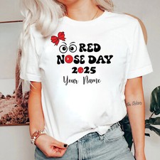 T-shirt stampata personalizzata Regno Unito, 2025 Red nose day bambini maglietta fumetto, fiocco naso rosso