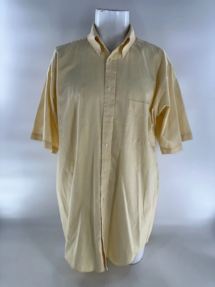 ENRO 牛津纽扣衬衫男式 16.5 黄色棉质聚乙烯短袖 YGI J4-124 — 第 2/4 张图片