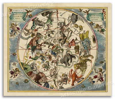 1660 Andreas Cellarius Celestial Chart - Plate 24 Harmonia Macrocosmica - 16x20