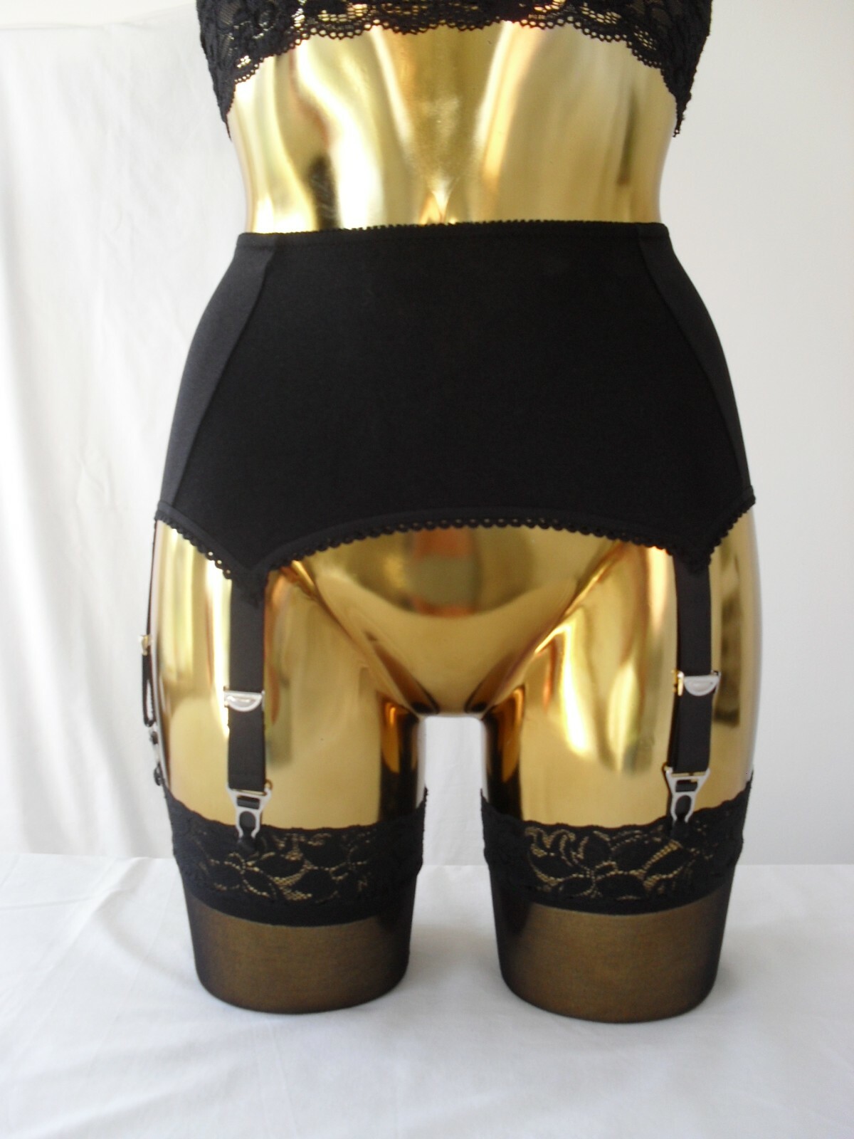 Mittelgroß Oder Groß 6 Riemen Schwarz Lycra Lacetrim Sexy Retro