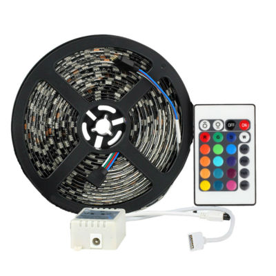 Waterproof RGB 5M 300Leds 5050 SMD LED Strip Light Black PCB + 24Key IR Remote