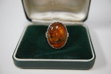 Women's Vintage 835 Sterling Silver Oval Amber Ring Size 7 Weight 5.85 Grams