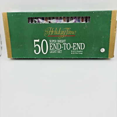 Vintage Holiday Time 50 Super Bright End-To-End Light Set 24 Feet Multi Color