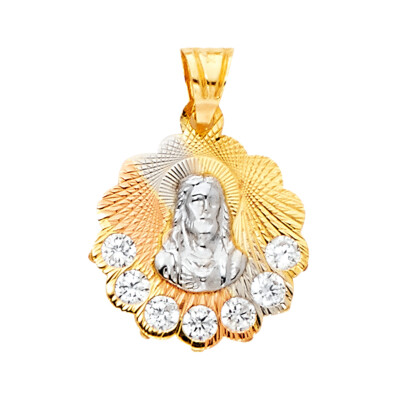 14K dreifarbiger religiöser Guadalupe CZ Anhänger für Halskette oder Kette