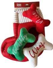 Zippy-Paws Burrow (3) Plush  Squeaky Bones In a Stocking Puppy/Dog Toy NWT
