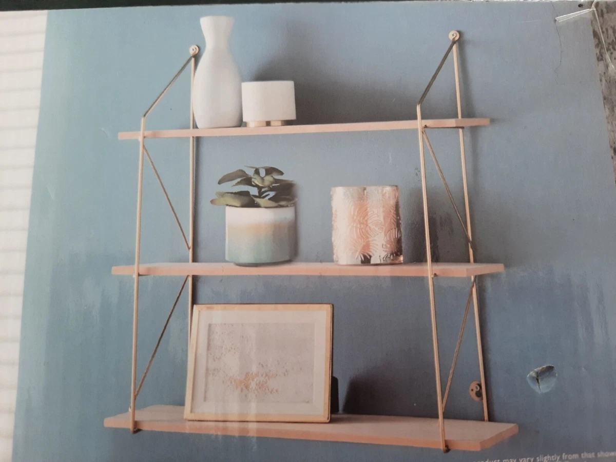 3 Tier Shelf Wall Hanging Shelves gold Metal Frame Wooden Shelves Storage Decor