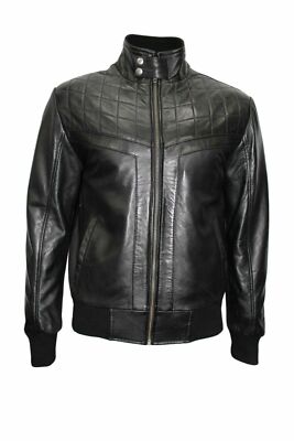 NEW Men's Black Biker Style Real Soft Lambskin Leather Bomber Jacket Casual Coat