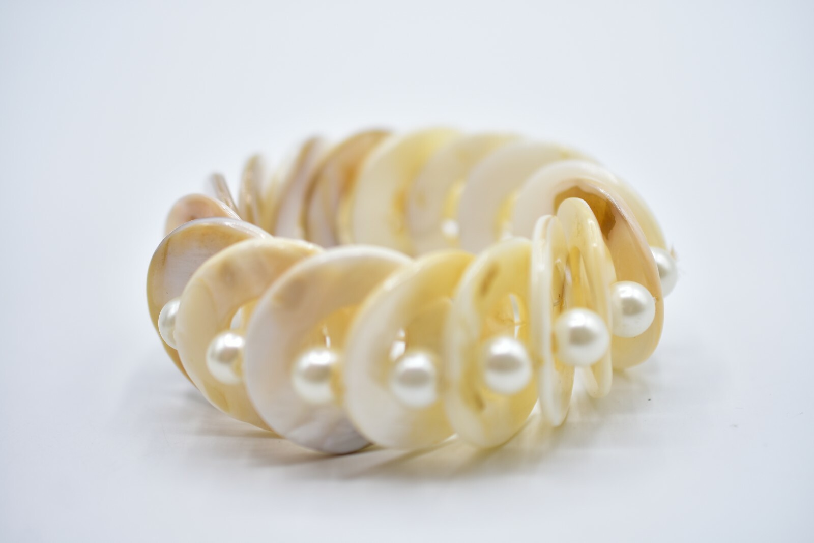 Statement Abalone Shell White Beaded Bracelet Str… - image 12