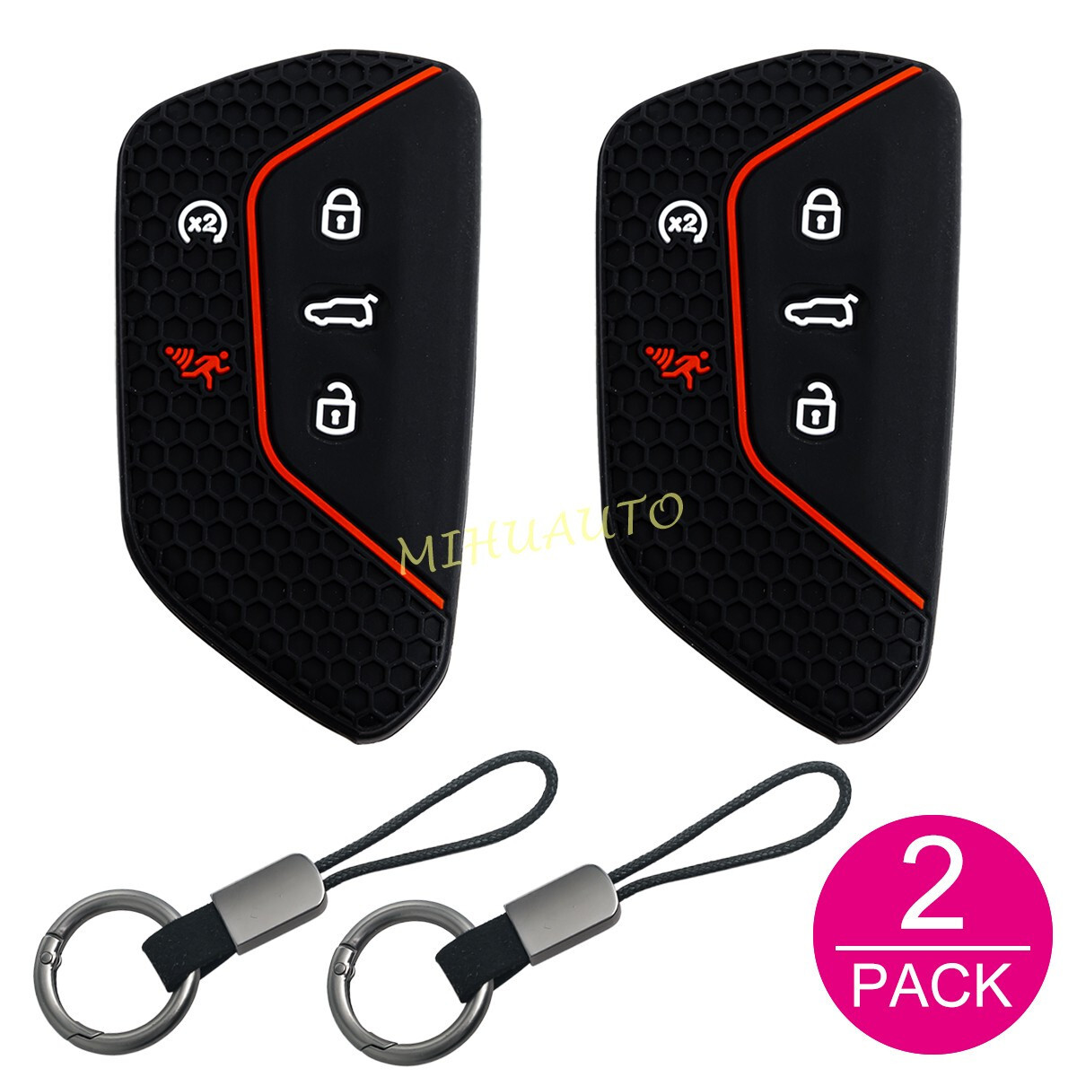 2x Silicone Car Key Case Cover Keychain For 2024-2025 VW Atlas/Atlas Cross Sport