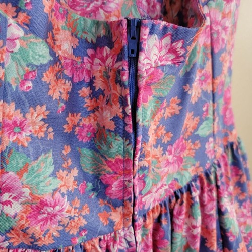 Vintage Laura Ashley | Maxi abito senza spalline rosa arancione blu stampa floreale 10 - Foto 4 di 7