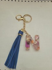 Resin Alphabet Initial Letter Keychain, Bag Charm N/Tassel In Purple