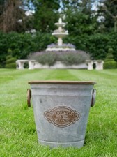 Vintage French Style Galvanised Metal Round Dolly Tub Garden Bucket Planter Pot