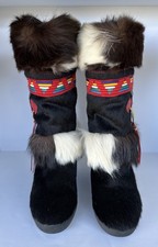 Vintage Tecnica Skandya 2 Fur Trim Mid-Calf Snow Boot Black/White Women's Size 6