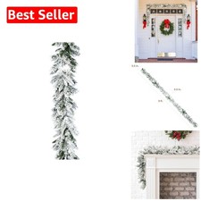 Elegant Snow-Covered 9-Ft Artificial Pine Garland for Warm Festive Settings