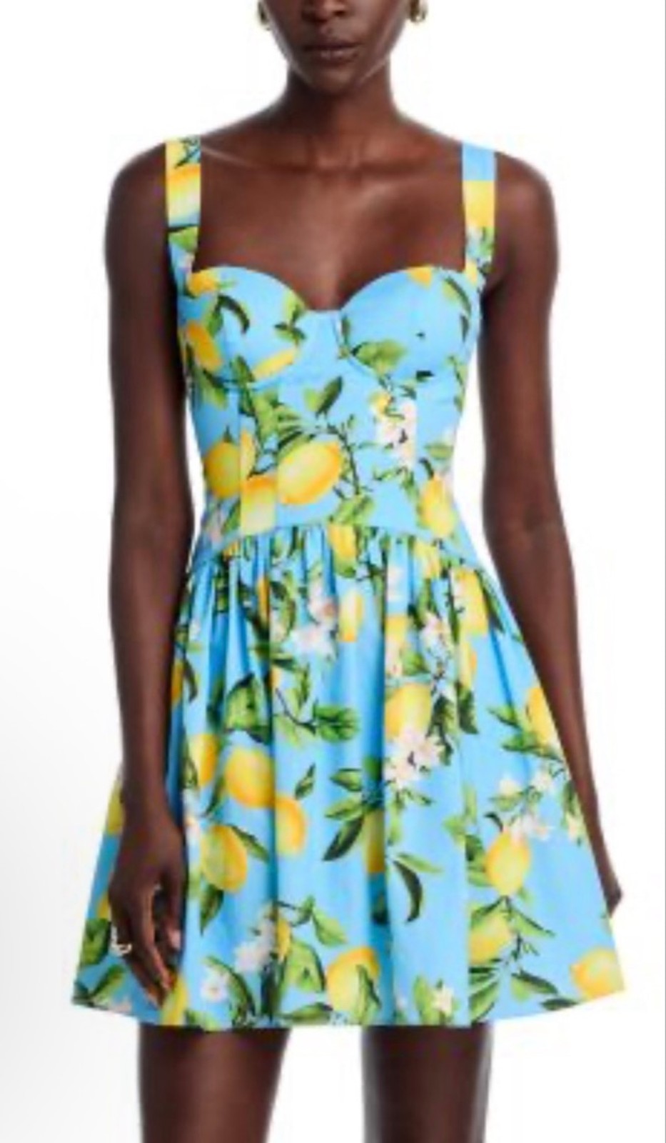 L'AGENCE Jai Mini Dress S Blue Yellow Lemon Print